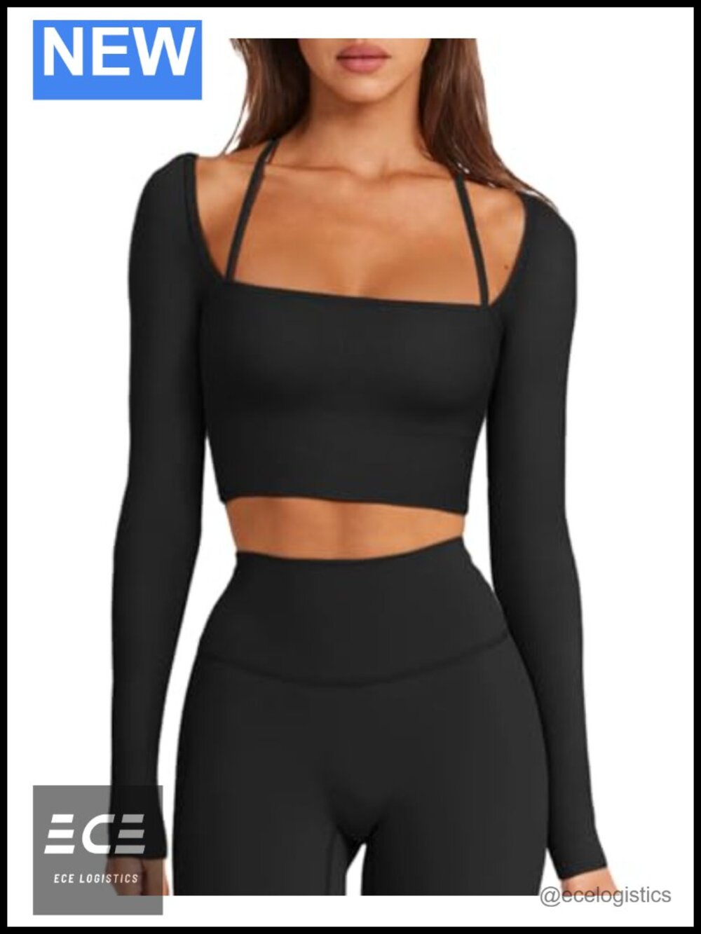 Seamless Long Sleeve Halter Crop Top Built in Bra Workout Yoga Athletic Top